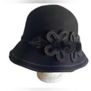 Women's Scala Collezione Black Wool Felt Cloche Hat One Size 100% Wool